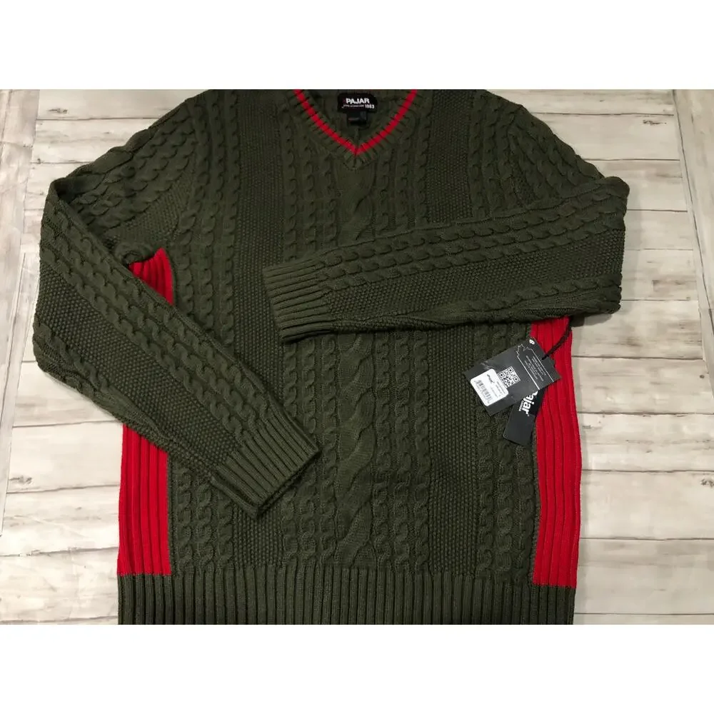 Pajar Canada Sweater Mens Small Cable Knit Green Pullover Sweatshirt N77
